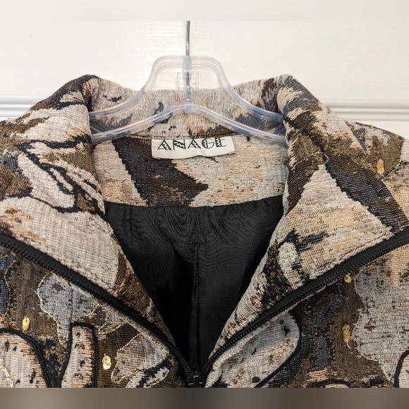Anage Vintage 90s Beaded brown floral full zip tapestry Embroidered blazer sz L - Picture 5 of 9